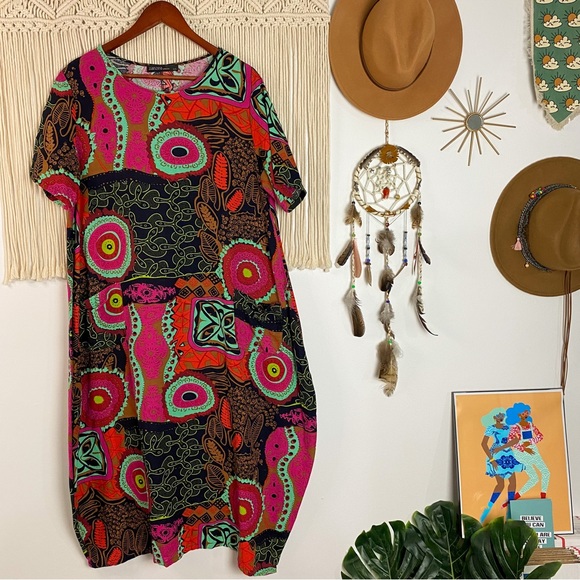 Zanzea Abstract Funky Print Short Sleeve Maxi Dress with Pockets Size XXL - Picture 12 of 12